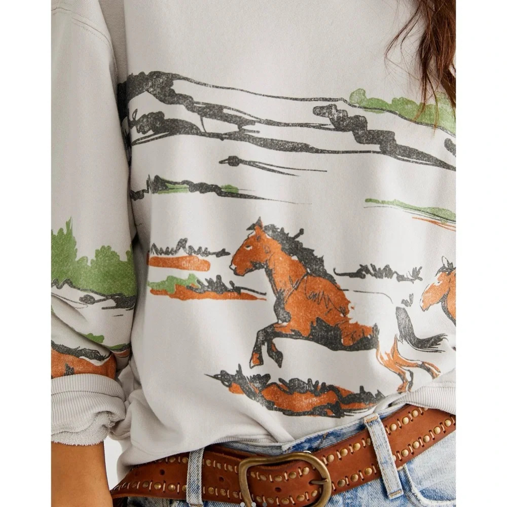 Daydreamer Gray Horse Print Sweatshirt - Picture 2 of 7